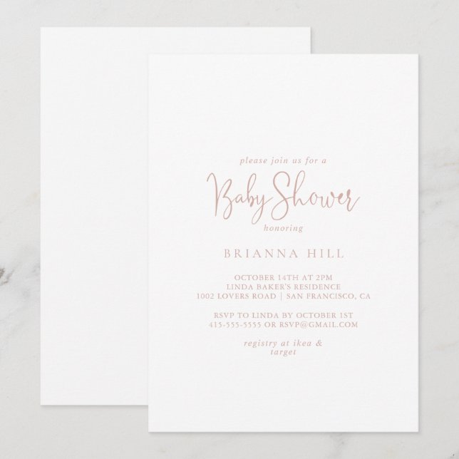 Invitation Rose Gold Love Baby shower de script fantaisie (Devant / Derrière)