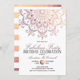 Invitation Rose Gold Mandala Fabuleux 40 Anniversaire