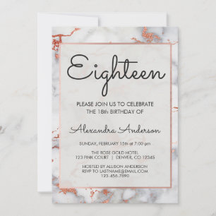 Invitation Rose Gold Marble 18e fête d'anniversaire