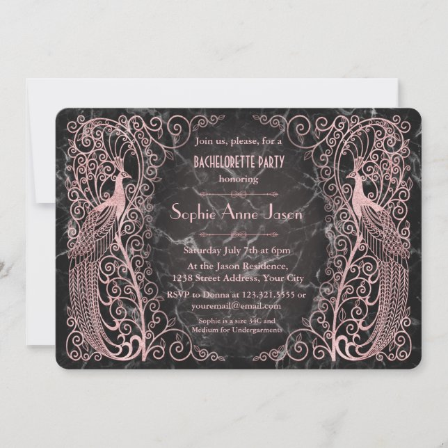 Invitation Rose Gold Marble Art Deco Bachelorette Party (Devant)