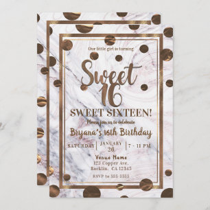 Invitation Rose Gold Marble Bronze Copper Sweet 16 Party
