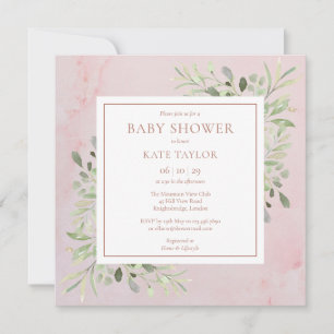 Invitation Rose Gold Marble Greenery Baby Shower   Sprinkle