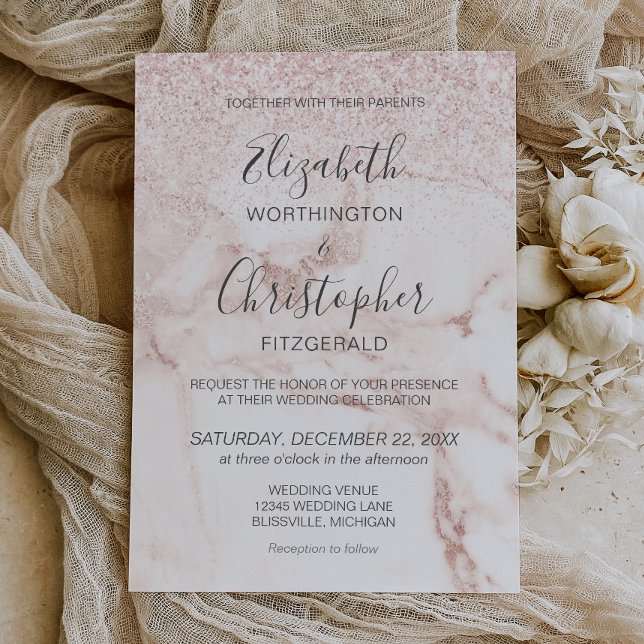 Invitation Rose  Gold Marble Parties scintillant Mariage élég (Créateur téléchargé)
