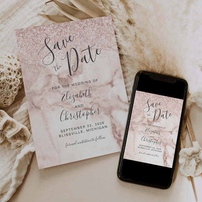 Invitation Rose Gold Marble Parties scintillant mariage Enreg (Créateur téléchargé)