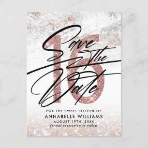 Invitation Rose Gold Marbre 16e Anniversaire Save 