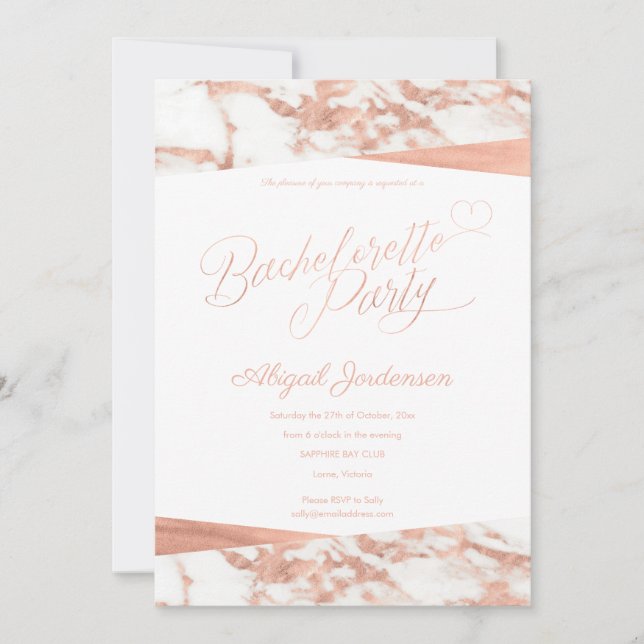 Invitation Rose Gold Marbre Blanc Enterrement de Vie de Jeune (Devant)