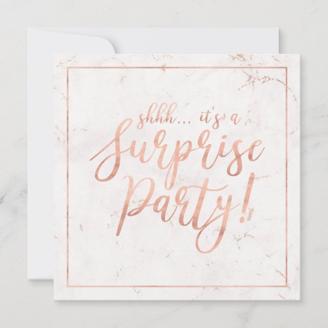 Invitation Rose Gold & Marbre | Fête de Retraite Surprise (Devant)