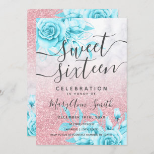 Invitation Rose Gold Marbre Turquoise Parties scintillant Flo