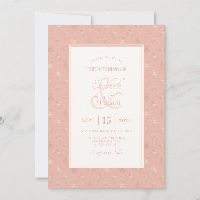 Invitation Rose Gold Mariage damassé (Devant)