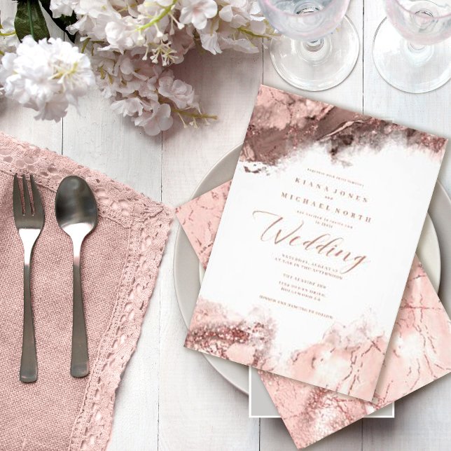 Invitation Rose Gold Mariage Pailleté ID644 (Créateur téléchargé)