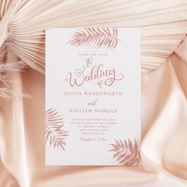 Invitation Rose Gold Mariage Tropical Feuilles de Palmier  (Créateur téléchargé)