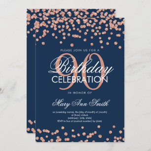 Invitation Rose Gold Marine Bleu 90e anniversaire Parties sci