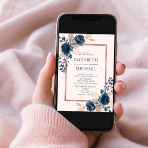 Invitation Rose Gold Marine bleu rose Floral Mariage photo