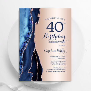 Invitation Rose Gold Marine Blue Agate 40e anniversaire