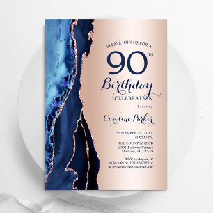 Invitation Rose Gold Marine Blue Agate 90e anniversaire