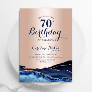 Invitation Rose Gold Marine Blue Agate Marbre 70e anniversair