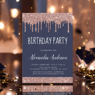 Invitation Rose Gold Marine Parties scintillant bleue N'impor