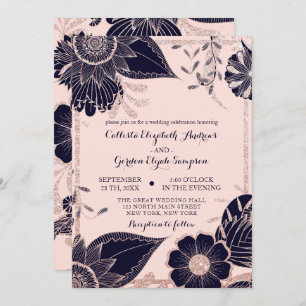 Invitation Rose Gold Marine rose Parties scintillant Florale 