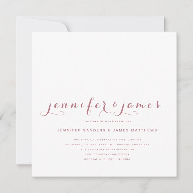 Invitation Rose Gold Minimal Script Modern Photo Mariage (Devant)