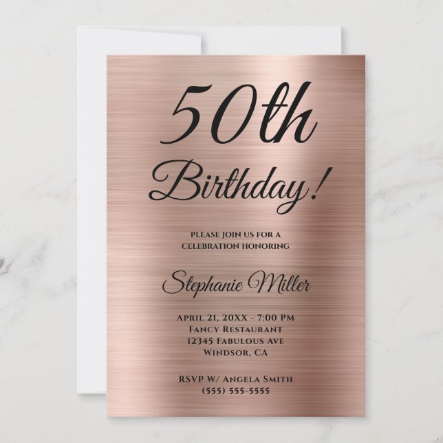Invitation Rose Gold Minimaliste Anniversaire (Devant)