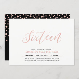 Invitation Rose Gold Modern Lettering 16e fête d'anniversaire