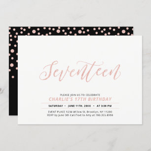 Invitation Rose Gold Modern Lettering 17ème fête d'anniversai