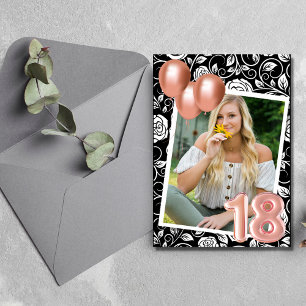 Invitation Rose Gold Modern Photo 18e fête d'anniversaire