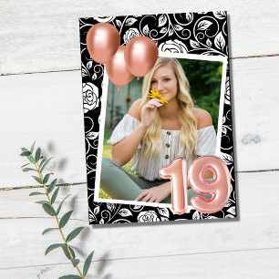 Invitation Rose Gold Modern Photo 19e fête d'anniversaire