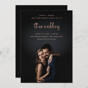 Invitation Rose Gold Modern Script avec photo  Mariage