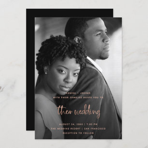 Invitation Rose Gold Modern Script avec photo  Mariage