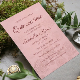 Invitation Rose Gold Moderne Floral Abstrait   Quinceañera