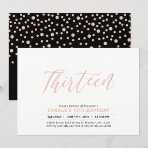 Invitation Rose Gold Moderne Lettering 13e fête d'anniversair