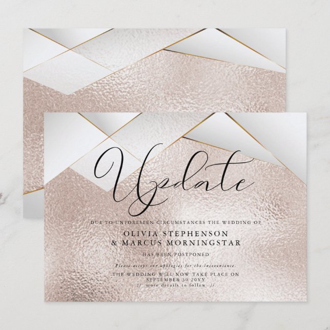 Invitation Rose Gold Moderne Perle Facettes Mariage Repoussé (Devant / Derrière)