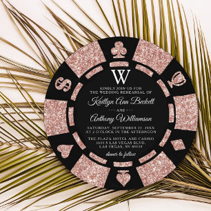 Invitation Rose Gold Monogram Poker Chip Casino Mariage