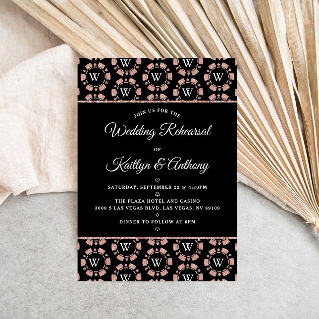 Invitation Rose Gold Monogram Poker Chip Casino Mariage (Créateur téléchargé)