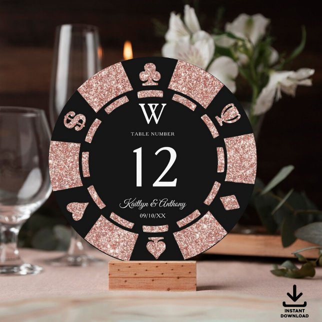 Invitation Rose Gold Monogram Poker Chip Casino Wedding (Créateur téléchargé)