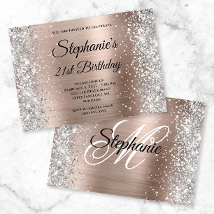 Invitation Rose Gold Monogramme Paillettes Argent Anniversair