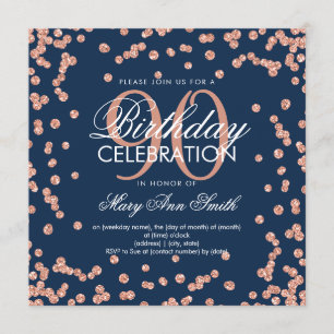 Invitation Rose Gold Navy Blue 90e anniversaire Parties scint