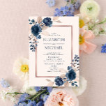 Invitation Rose Gold Navy Blue Dusty rose Floral Mariage<br><div class="desc">Moderne et tendance, ce design faire-part de mariage présente des flores roses d'aquarelle en bleu marine et rose poussiéreux, avec une zone de texte et une texture en faux feuille d'or rose au verso. Merci tellement pour soutenir notre petite entreprise, nous l'apprécions vraiment! Nous sommes si heureux que vous aimiez...</div>