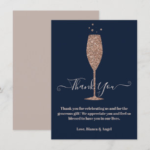 Invitation Rose Gold Navy Champagne Bulles Remerciements de M