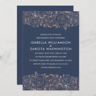 Invitation Rose Gold & Navy Chic Floral Engagement Party