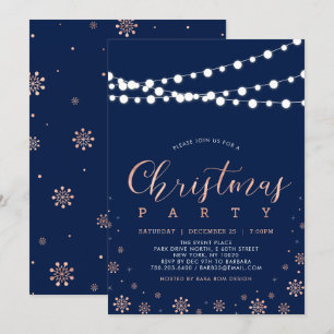 Invitation Rose Gold & Navy   Fête de Noël chic moderne