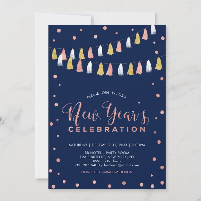 Invitation Rose Gold & Navy | Fête Moderne de la Saint-Sylves (Devant)