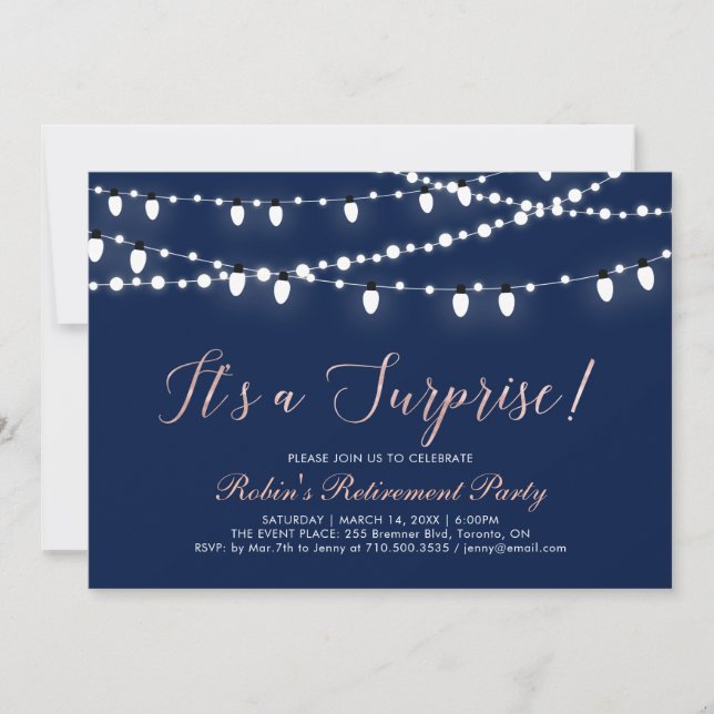 Invitation Rose Gold & Navy | Soirée de retraite surprise (Devant)