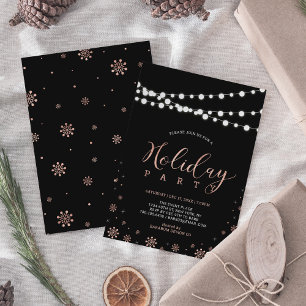 Invitation Rose Gold & Noir Fête Moderne de Fêtes de Fin d'