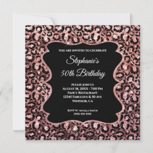 Invitation Rose Gold Noir Pailleté Léopard Brillant 50e Anniv