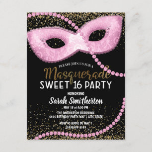 Invitation Rose Gold Noir Paillettes Masquerade Sweet 16