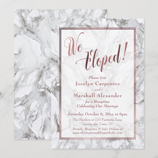 Invitation Rose Gold  Nous nous sommes enfugés Script Marbre  (Devant / Derrière)