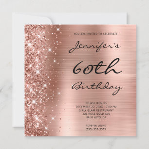 Invitation Rose Gold Ombre Foil Parties scintillant gauche 60