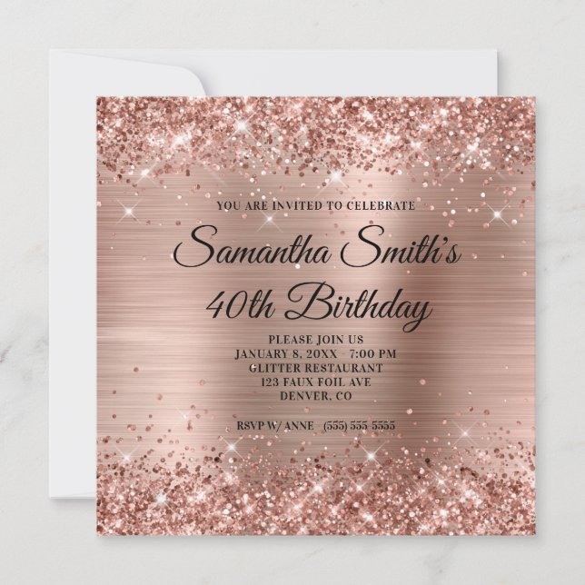 Invitation Rose Gold Pailleté 40e Anniversaire (Devant)